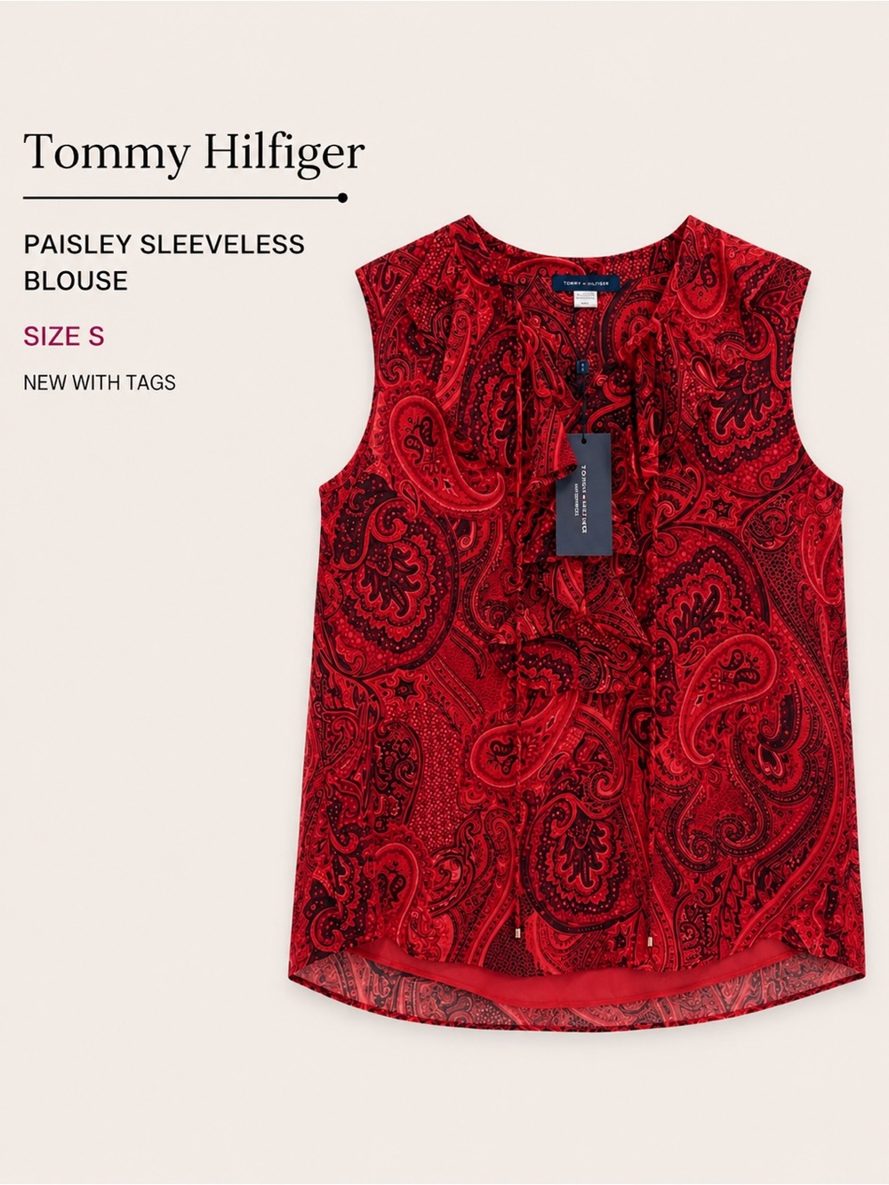 Tommy Hilfiger Red Paisley Ruffle Tie Sleeveless Top
